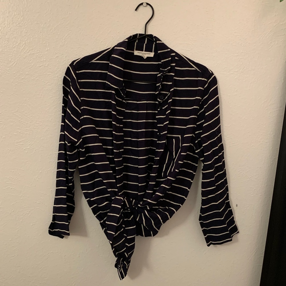 navy and white striped long sleeve shirt